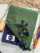 Indupriyaa Mehndi Blue Handloom Khadi Cotton Saree